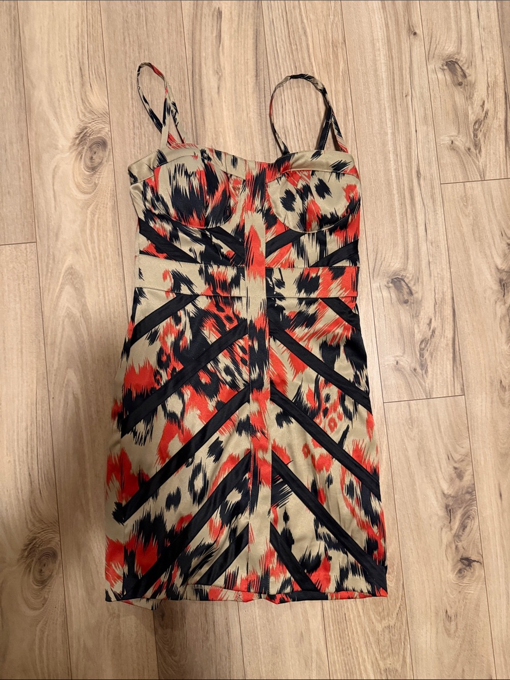 XOXO Red, Black & Cream Abstract Print Mini Dress